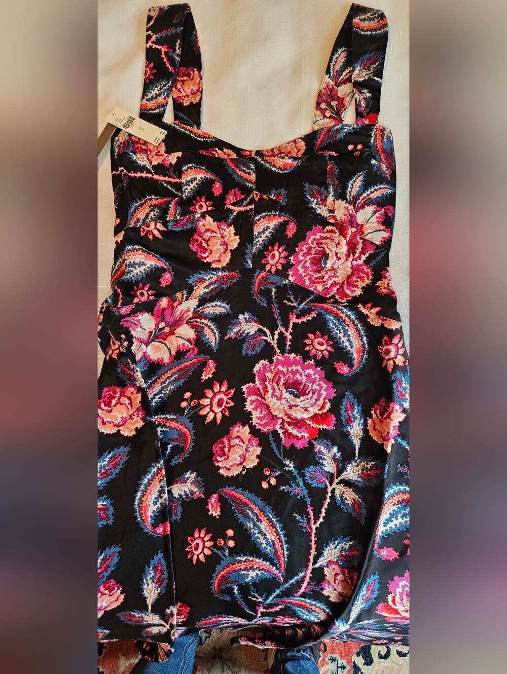 Anthropologie The Jocelyn Black Pink Floral Sleeveless Slip Midi Dress by Maeve - Picture 4 of 6
